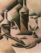 Juan Gris Still life botrtle and knife painting